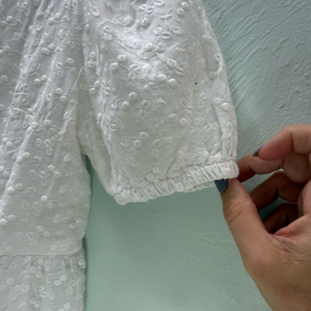 White Embroidered Tie-Front Peplum Top - Picture 4 of 5
